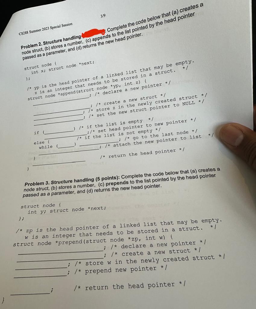 Solved 3/9 CS288 Summer 2023 Special Session Complete the | Chegg.com