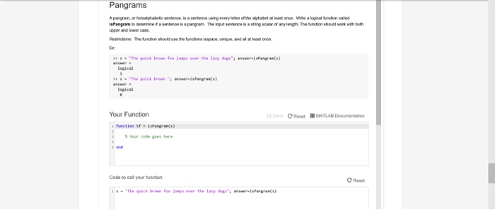 Solved Pangrams isPangram to detenie f asntence is a | Chegg.com
