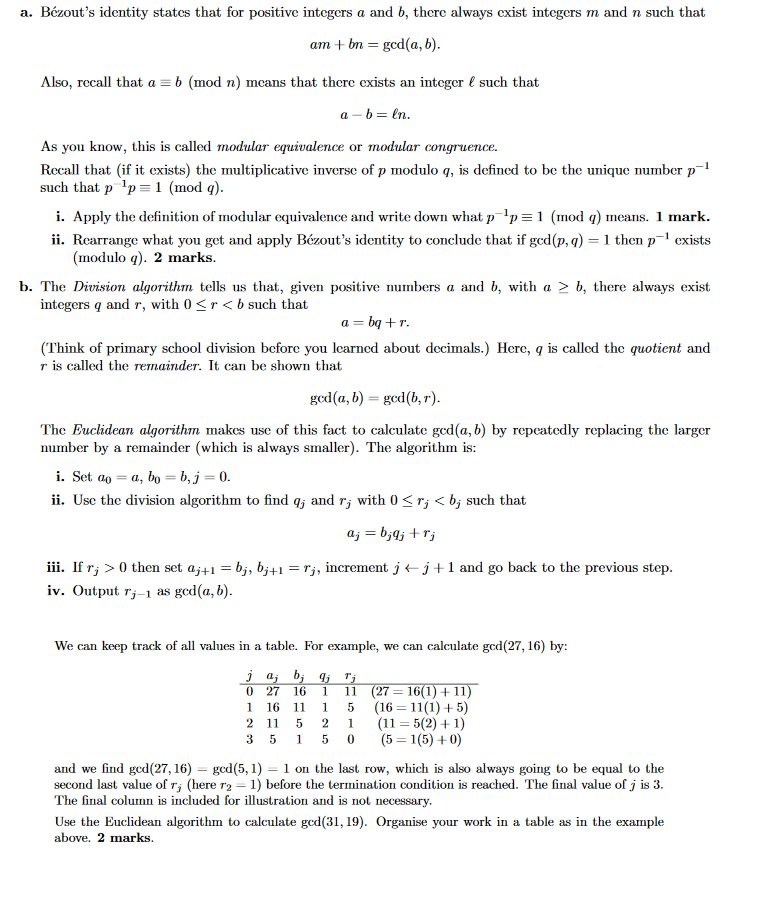 Solved A. Bézout's Identity States That For Positive | Chegg.com