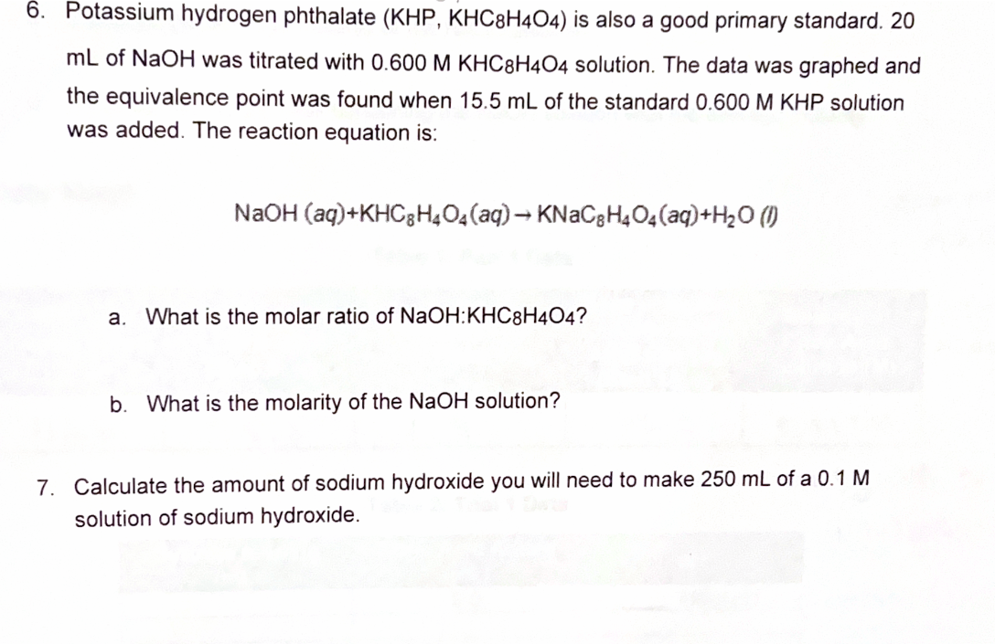 Solved Potassium Hydrogen Phthalate ( KHP,KHC8H4O4 ) Is Also | Chegg.com