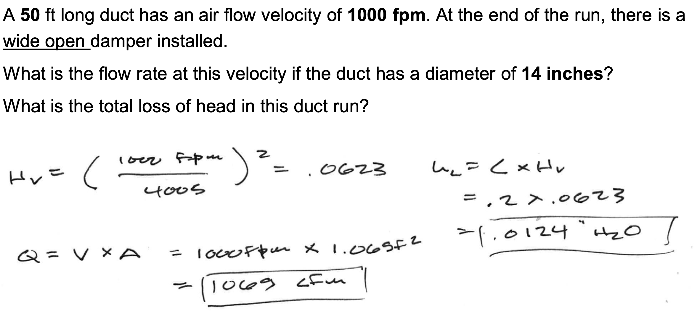 Solved A 50ft ﻿long duct has an air flow velocity of | Chegg.com