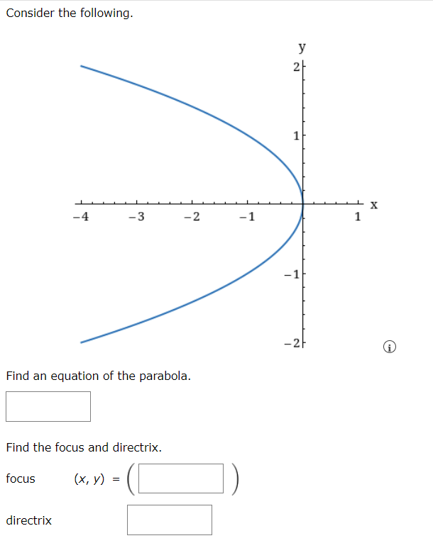 Solved Find an equation of the parabola. Find the focus | Chegg.com