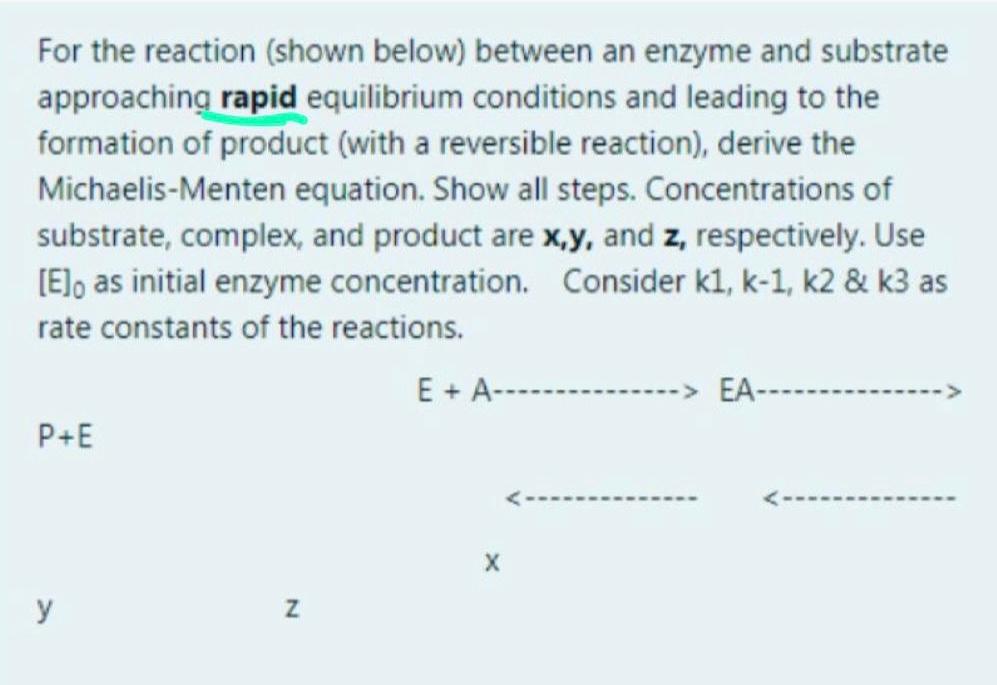 Solved For the reaction (shown below) between an enzyme and | Chegg.com