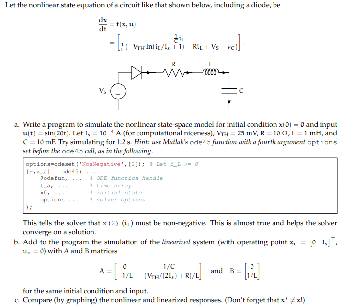 Let the nonlinear state equation of a circuit like | Chegg.com