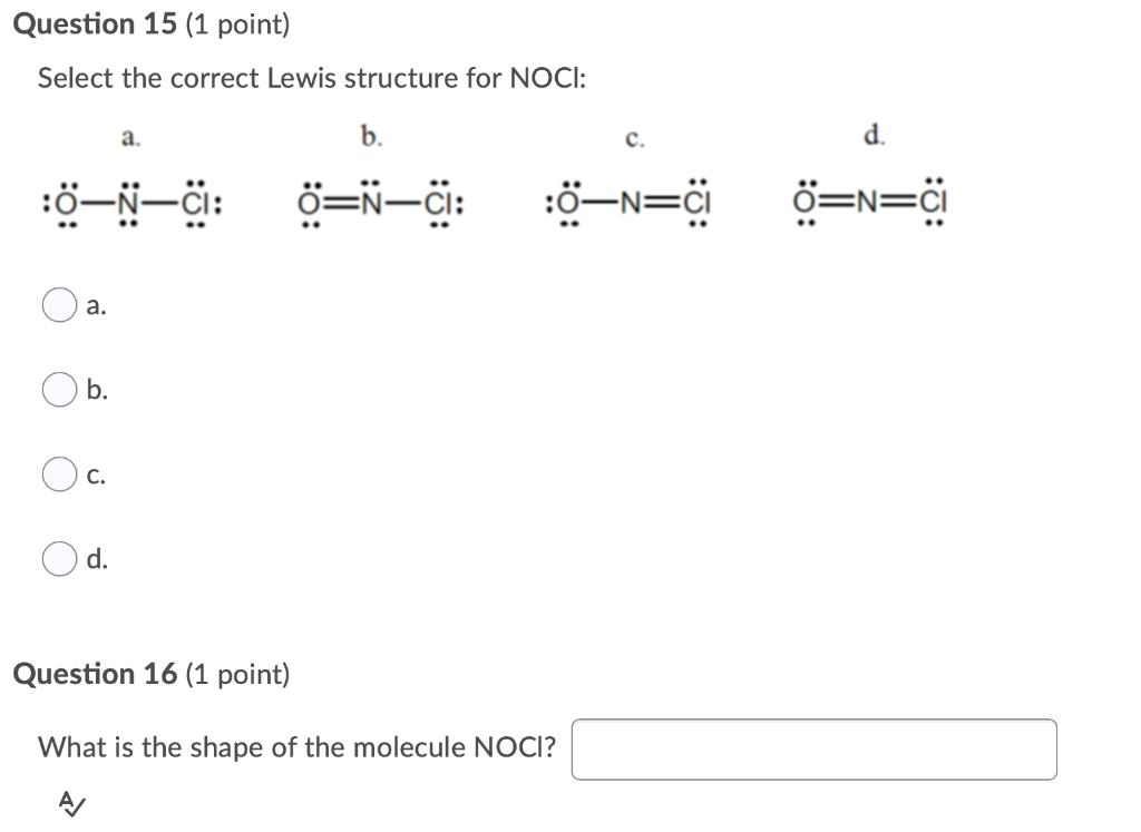 Solved Question 15 1 Point Select The Correct Lewis Str Chegg Com