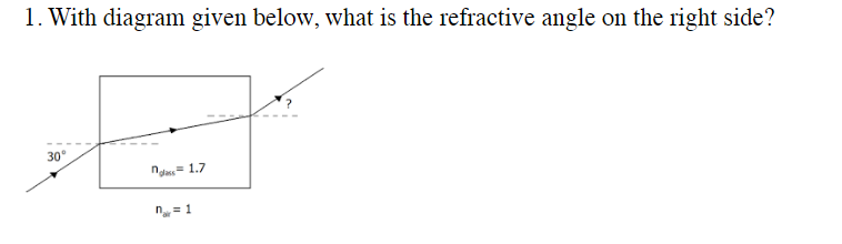Solved 1. With diagram given below, what is the refractive | Chegg.com