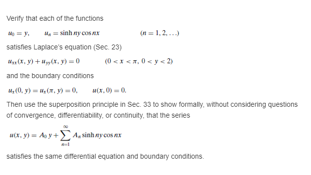 Solved Verify that each of the functions uo-y, nsinh ny cos | Chegg.com