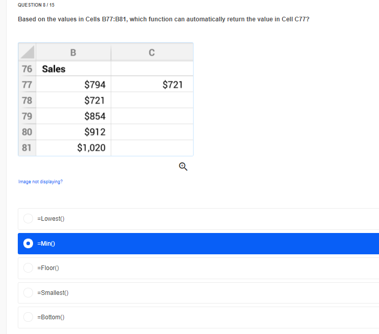 Solved QUESTION 8/15 Based on the values in Cells B77:B81, | Sns-Brigh10