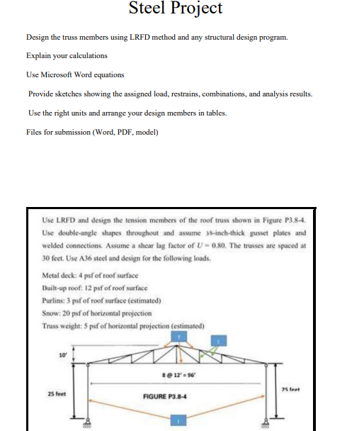 Solved Steel Project Design the truss members using LRFD | Chegg.com