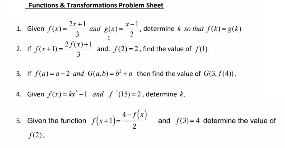 Solved Functions And Transformations Problem Sheet 1 Given 8413