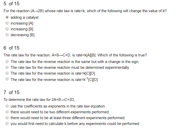 Solved 5 of 15 For the reaction (A-2B) whose rate law is | Chegg.com