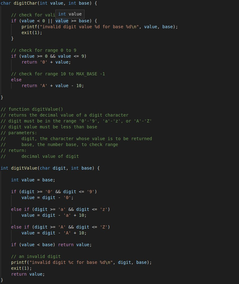 Solved char digitchar(int value, int base) { // check for | Chegg.com