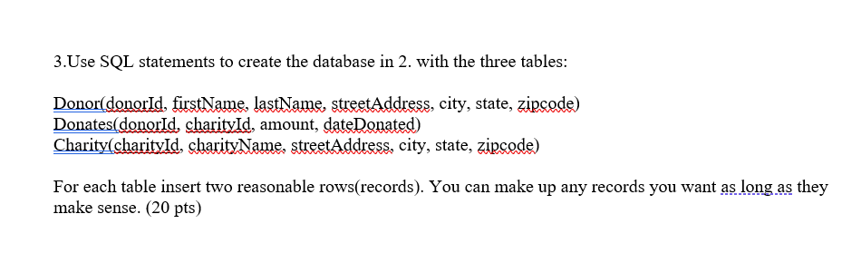 Solved 3.Use SQL statements to create the database in 2. | Chegg.com