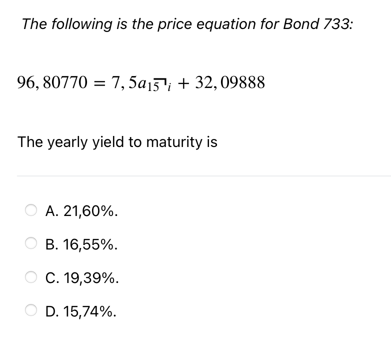 Solved The Following Is The Price Equation For Bond 733: | Chegg.com