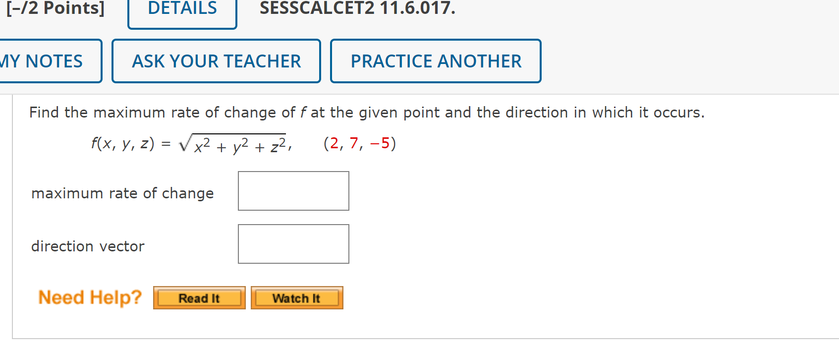 Solved [-/2 Points] MY NOTES DETAILS ASK YOUR TEACHER | Chegg.com