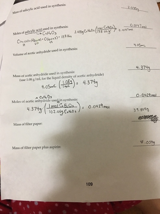 Solved How Do You Solve For The Theoretical Yield Of Aspi&hellip;