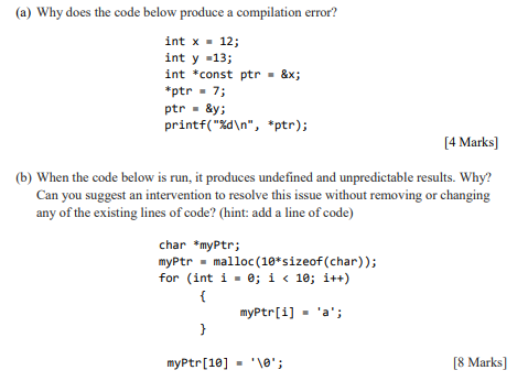 Solved (a) Why does the code below produce a compilation | Chegg.com