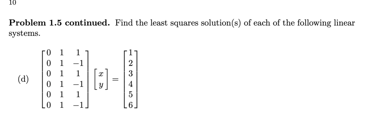 Solved Problem 1.5 continued. Find the least squares | Chegg.com