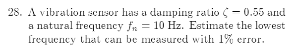 Solved 28. A vibration sensor has a damping ratio 5 = 0.55 | Chegg.com