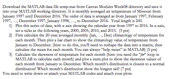 Download the MATLAB data file temp.mat from Canvas | Chegg.com
