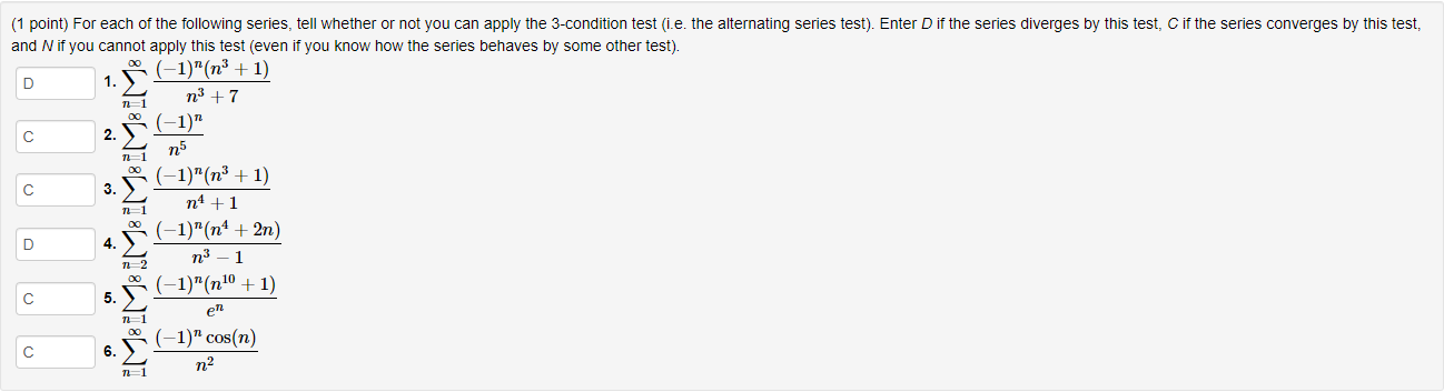 Solved (1 point) For each of the following series, tell | Chegg.com