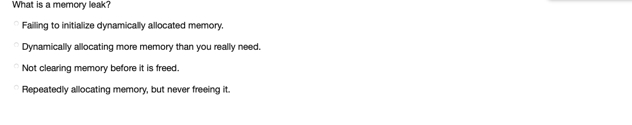 Solved What Is A Memory Leak? Failing To Initialize | Chegg.com