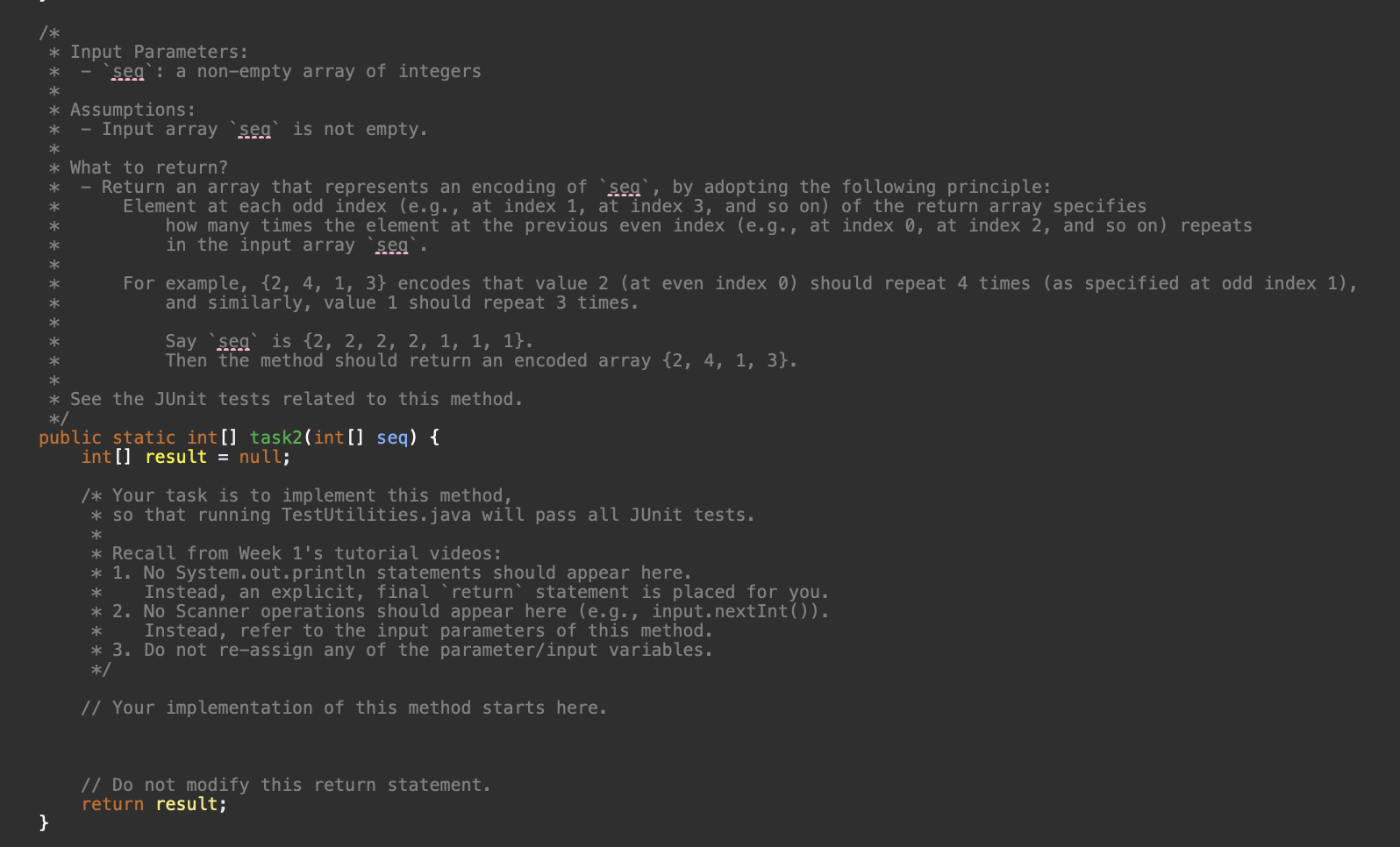 Solved * Input Parameters: * - segº: an array of integers * | Chegg.com