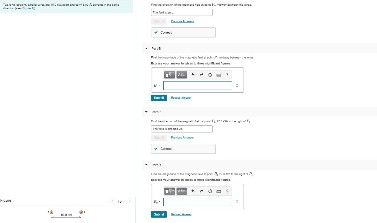 Solved Two long, straight, parallel wires are 10.0 cm apart | Chegg.com
