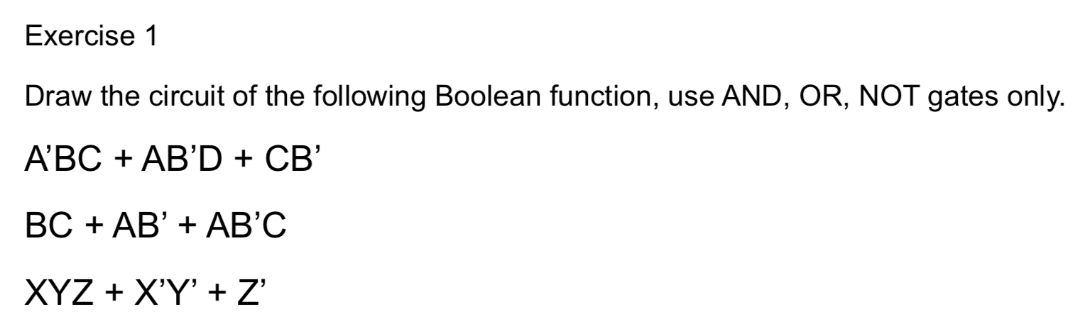 Solved Exercise 1 Draw the circuit of the following Boolean | Chegg.com