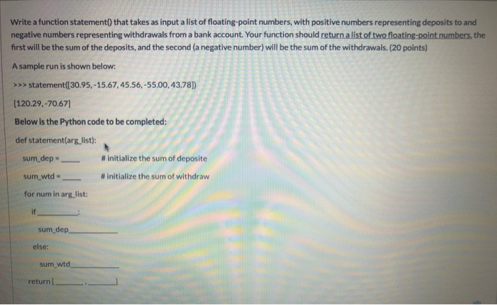 Solved Write a function statementſ that takes as input a | Chegg.com