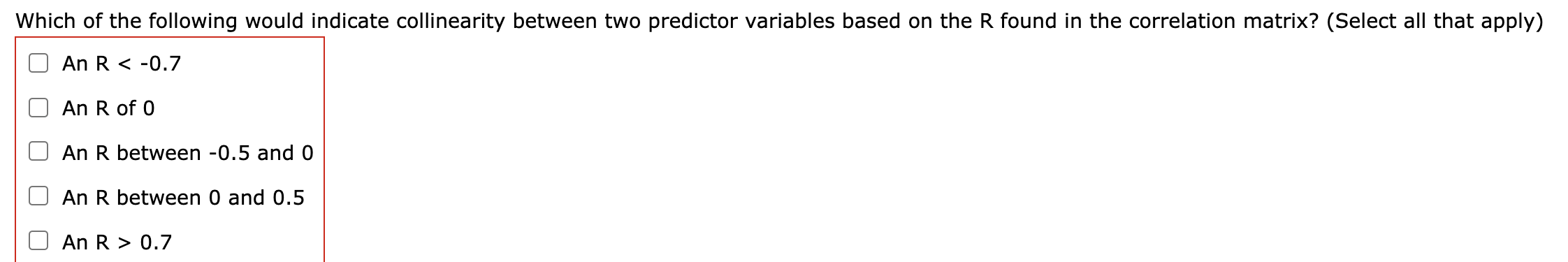Solved Which of the following would indicate collinearity | Chegg.com