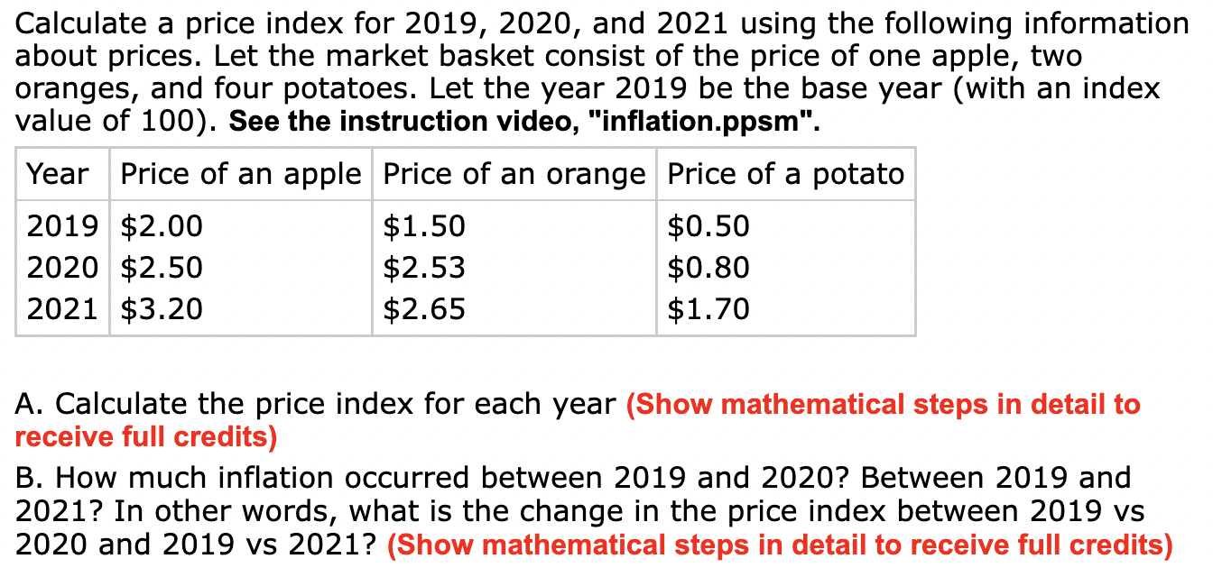 Solved Calculate a price index for 2019,2020 , and 2021 | Chegg.com