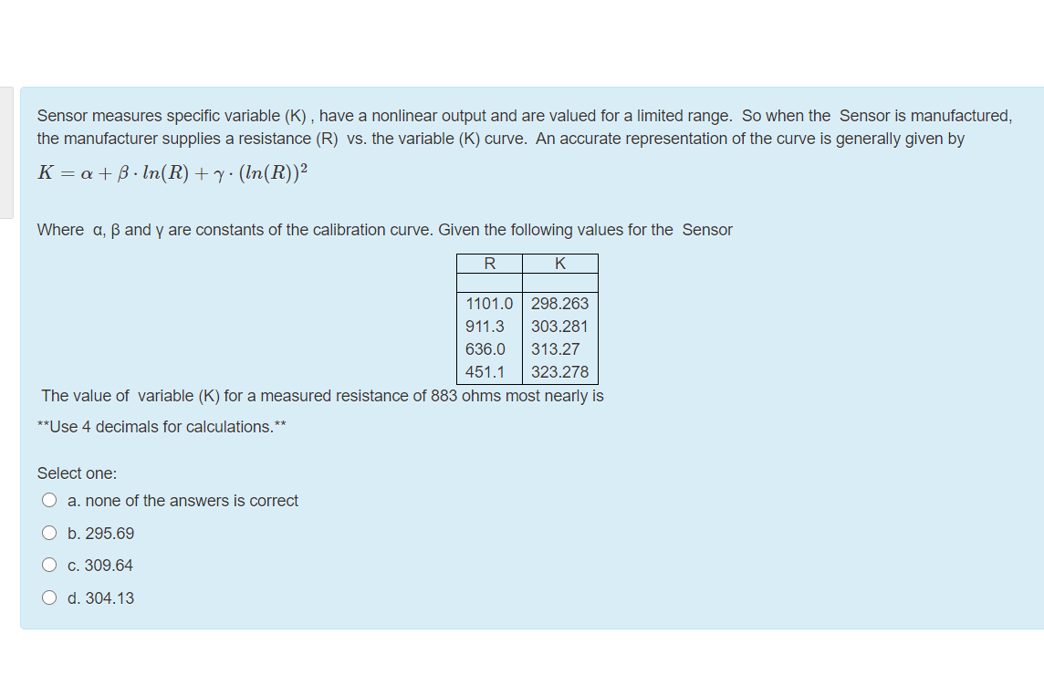 Solved Sensor measures specific variable(K), have a | Chegg.com