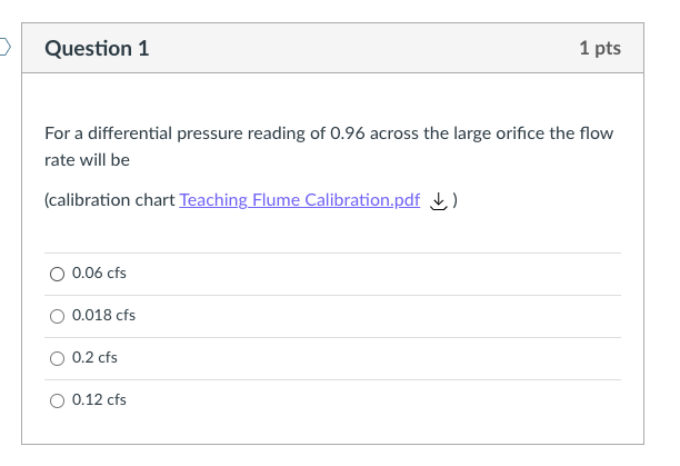 > Question 1 1 pts For a differential pressure | Chegg.com