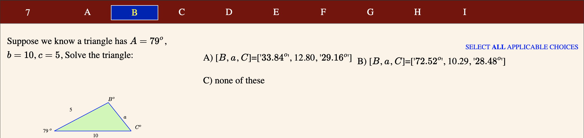 Solved 7 A B C D E F G H I Suppose we know a triangle has A | Chegg.com
