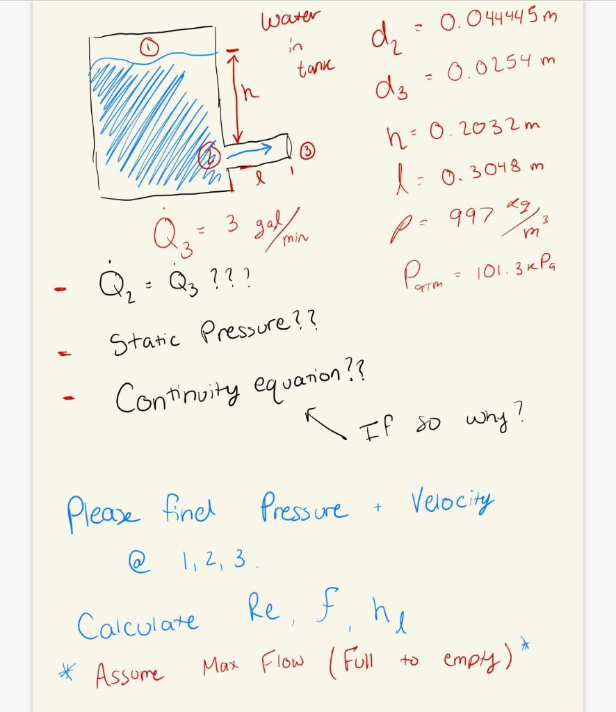 Solved Continuity Equation Water 0 m In Tank D Chegg Com