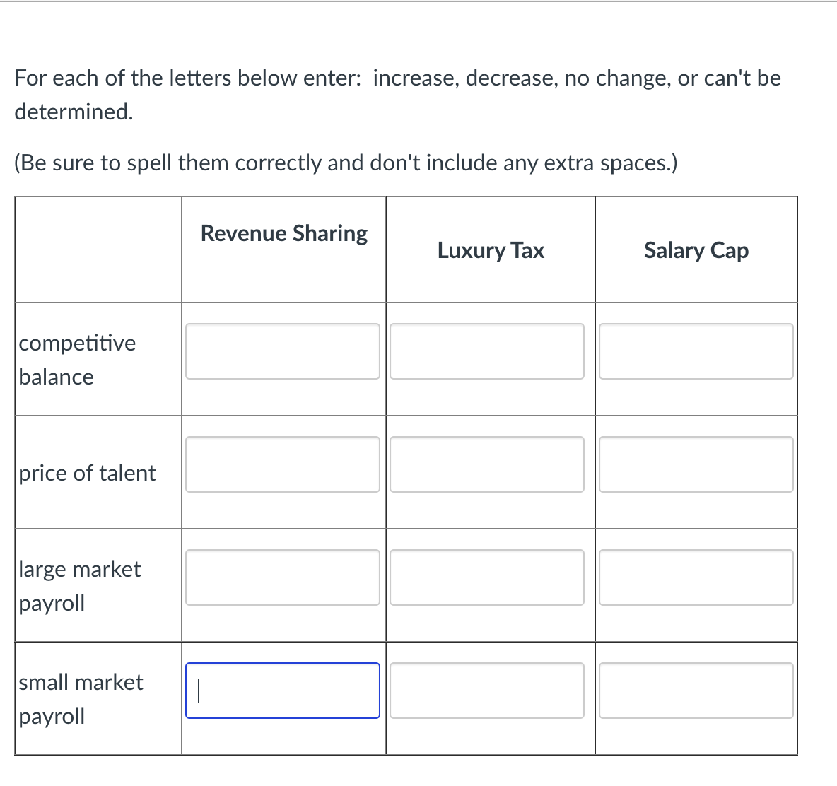 For each of the letters below enter: increase, | Chegg.com