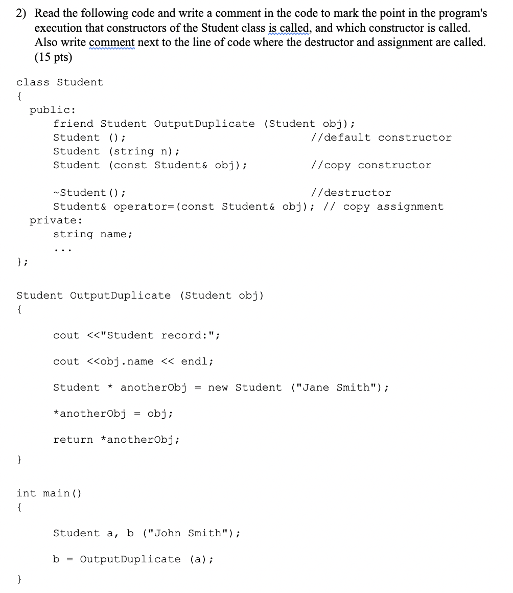 Solved 2) Read the following code and write a comment in the | Chegg.com