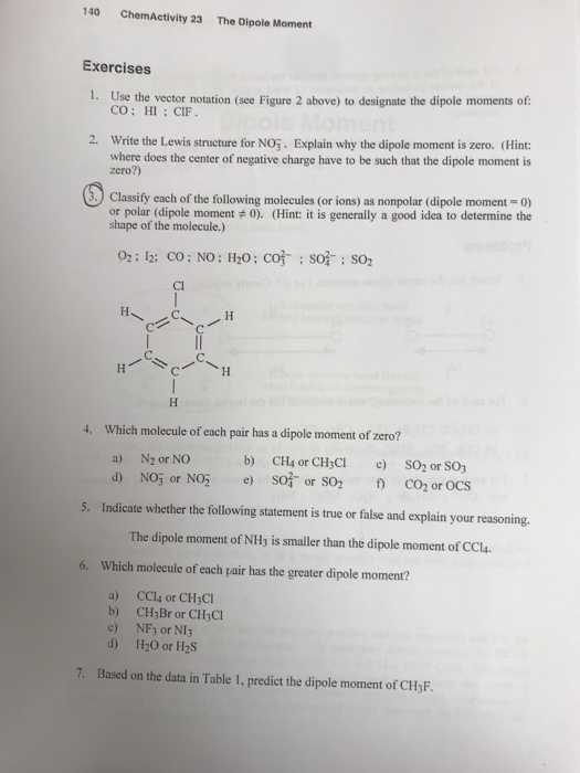 Solved 140 ChemActivity 23 The Dipole Moment Exercises Us...