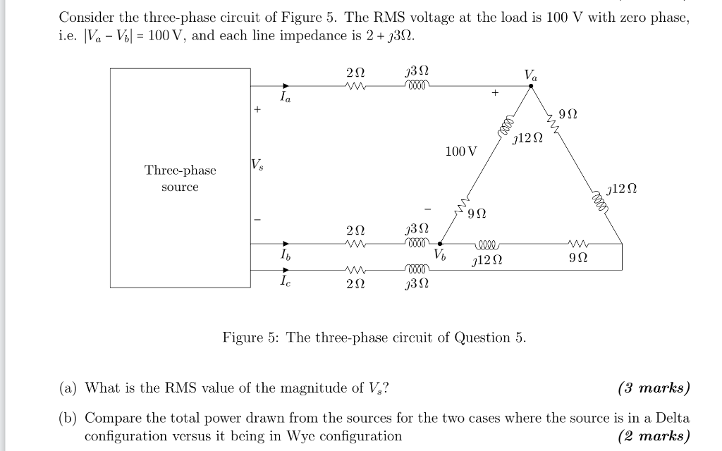 Solved Consider the three-phase circuit of Figure 5. The RMS | Chegg.com