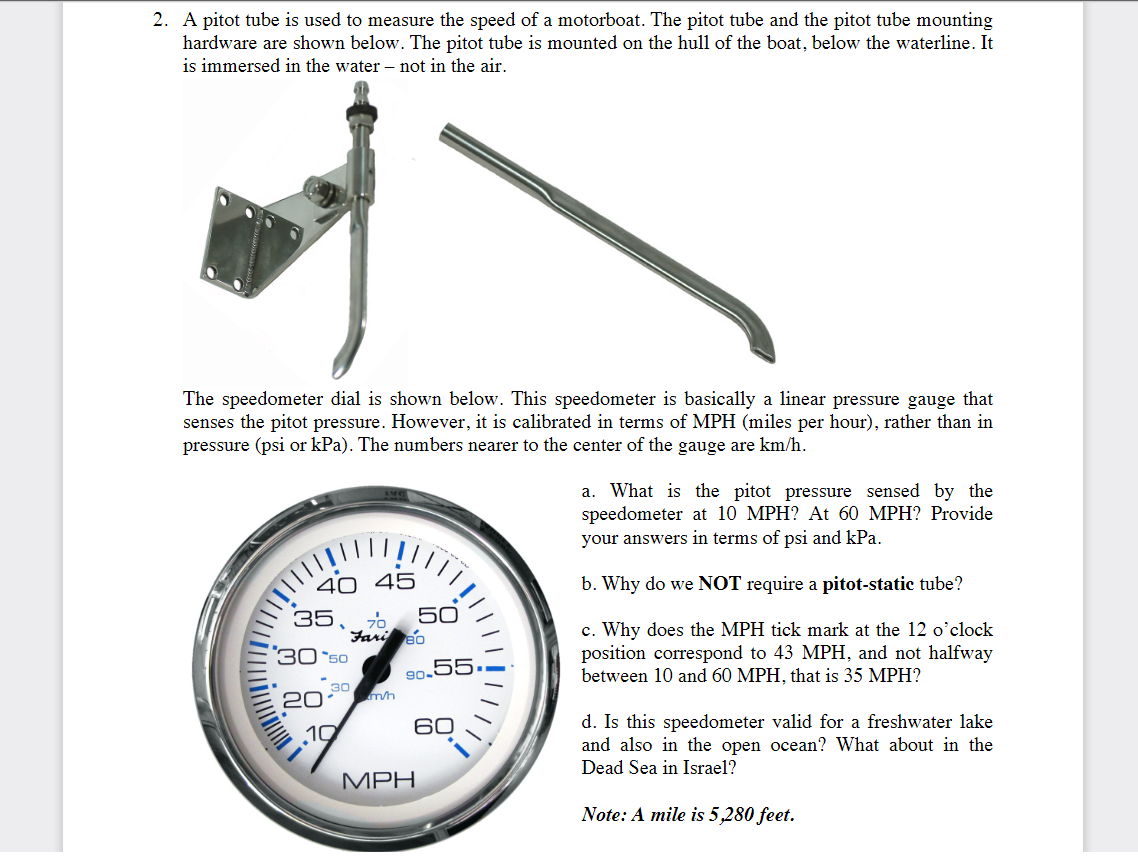 Solved 2. A pitot tube is used to measure the speed of a | Chegg.com