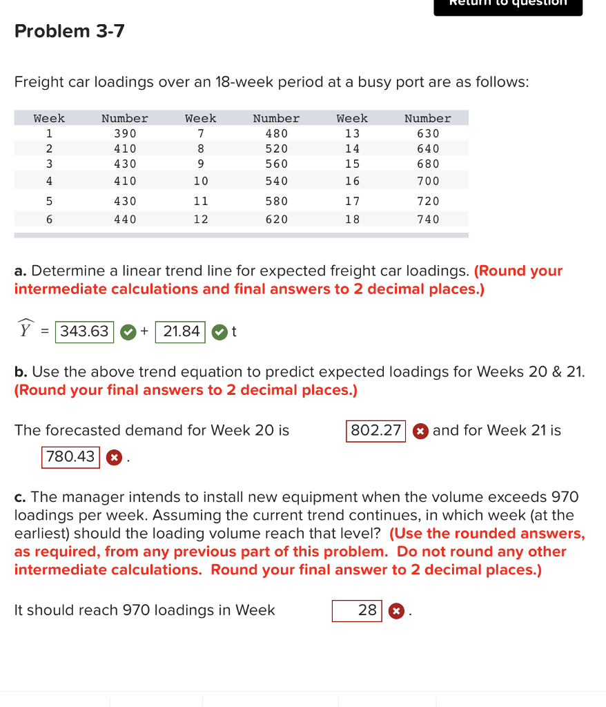 Solved Problem 37 Freight car loadings over an 18week