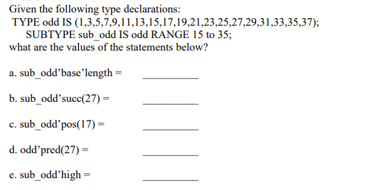 Solved Given the following type declarations: TYPE odd IS | Chegg.com
