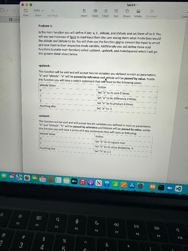 Solved Problem 1 In The Main Function You Will Define 4 Chegg