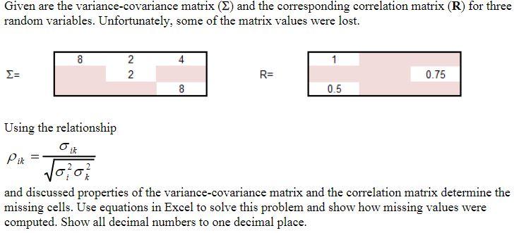 Solved Given Are The Variance-covariance Matrix (2) And The | Chegg.com