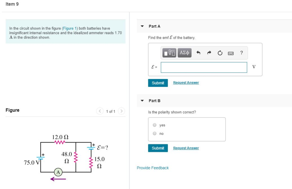 Solved Item 9 Part A In the circuit shown in the figure | Chegg.com