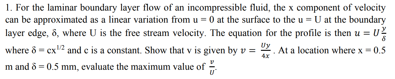 Solved = 1. For the laminar boundary layer flow of an | Chegg.com
