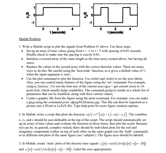 Solved -1 t (seconda) atlab I. Write a Matlab script to plot | Chegg.com