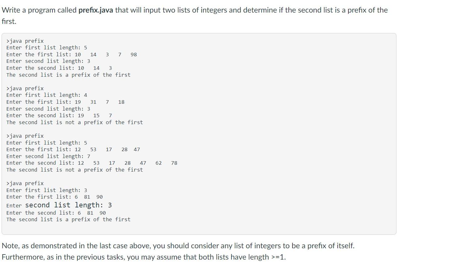 Solved Write a program called prefix.java that will input | Chegg.com image.