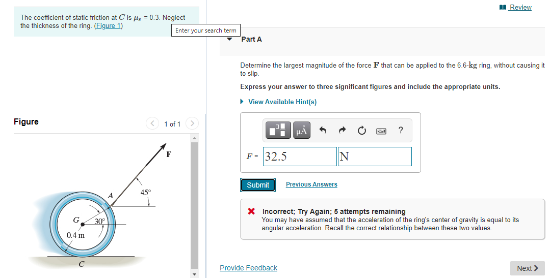 Solved Review The coefficient of static friction at C is Hs | Chegg.com